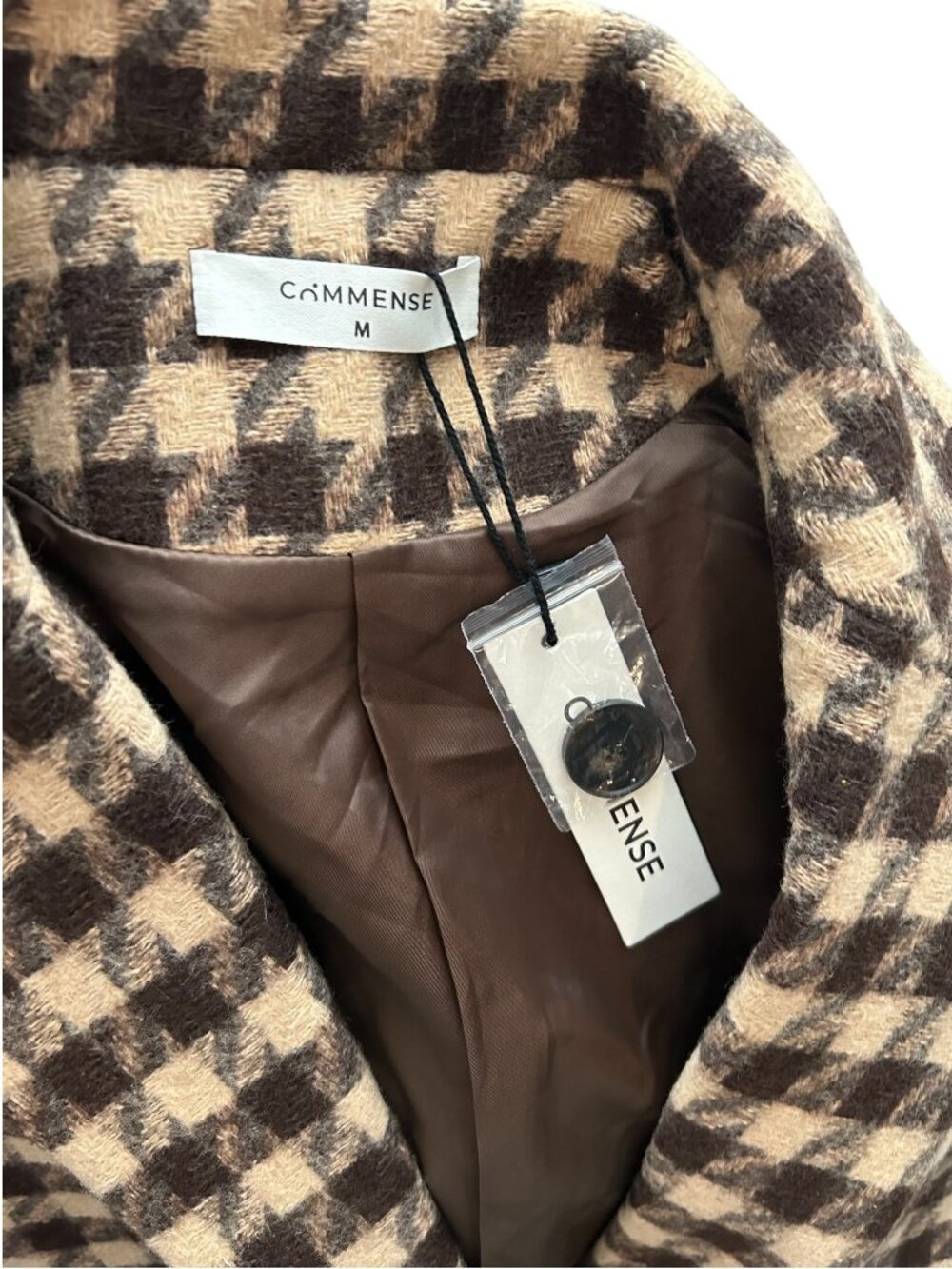 COMMENCE Women's Size M Brown Tan Plaid Single Breasted Blazer Jacket Lined NWT - Picture 4 of 5